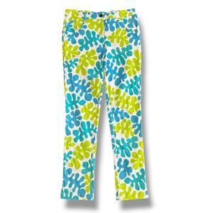 Gretchen Scott Pants Medium M Leaf Print Resort Wear Cotton Summer Vacation